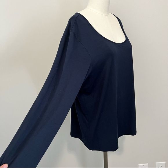 Eileen Fisher Navy Blue Long Sleeve Scoop Neck T-Shirt - Picture 4 of 10